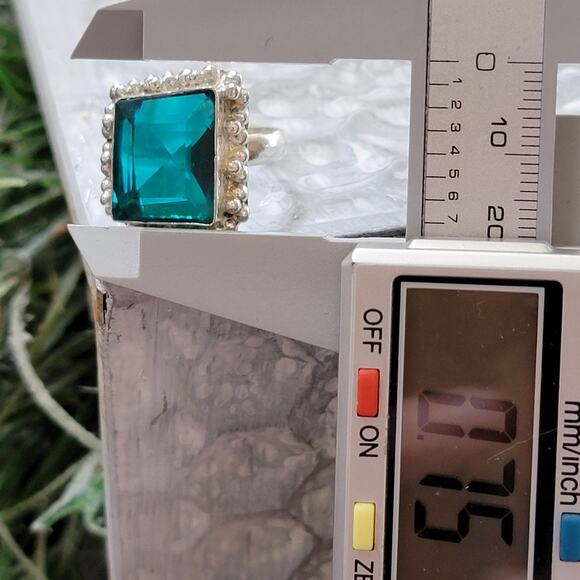 Teal Stone Statement rings, Sterling Silver Ring 0.72 Inch Stone, Size 8.75 - Picture 6 of 10